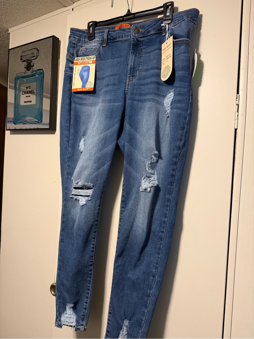Wax Jean Women’s Skinny Distressed Blue Denim